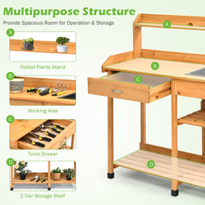 Giantex Garden Potting Bench Table, Wooden Potting Work Table