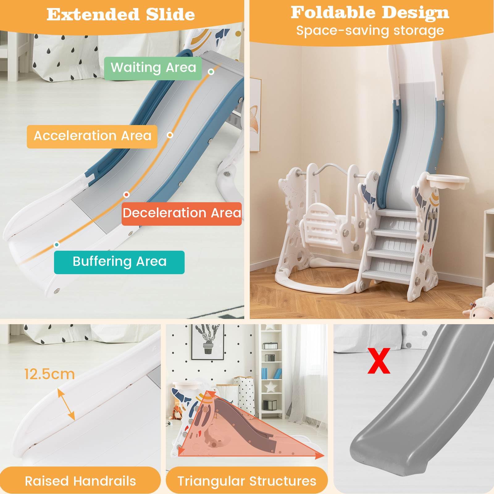 HONEY JOY Toddler Slide and Swing Set, 4-in-1 Indoor Playground