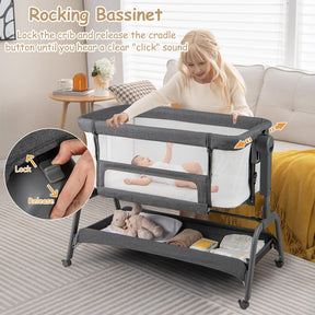 4 in 1 Rocking Baby Bassinet, Newborn Infant Bedside Sleeper w/6 Adjustable Heights