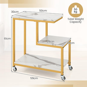 G-Shaped Side Table, 3-Tier Mobile End Table with Open Shelves