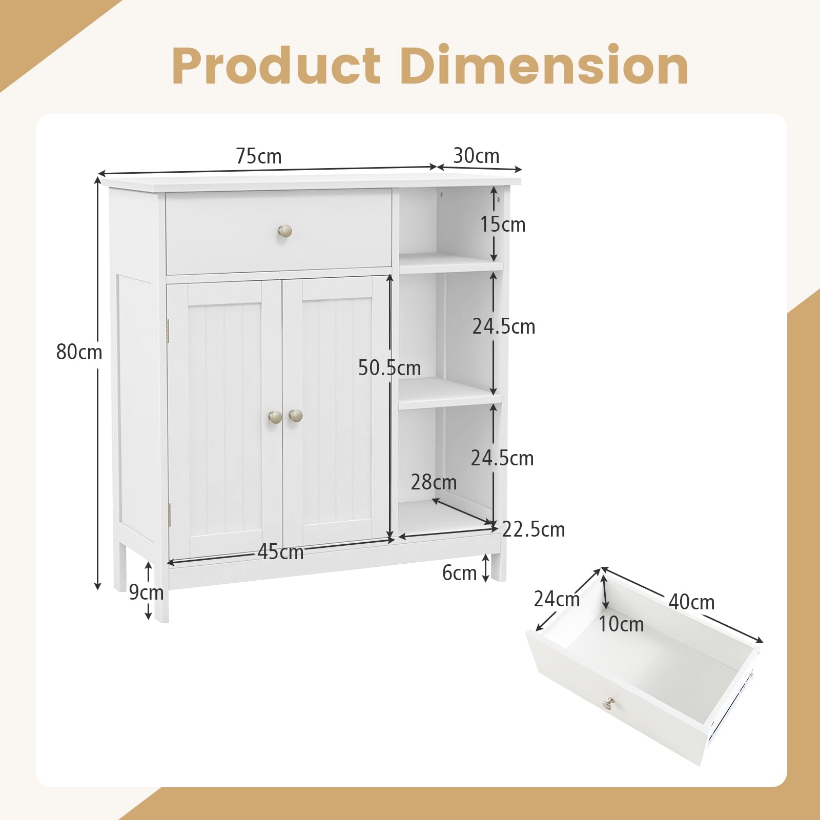 Giantex Bathroom Floor Cabinet, Freestanding Kitchen Cupboard Storage Organizer