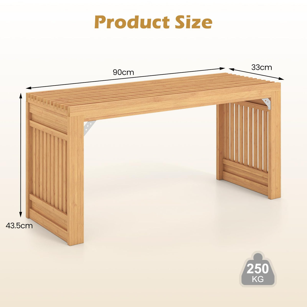 Bamboo Dining Bench, 90CM Long Entryway Bench Indoor Kitchen Bench