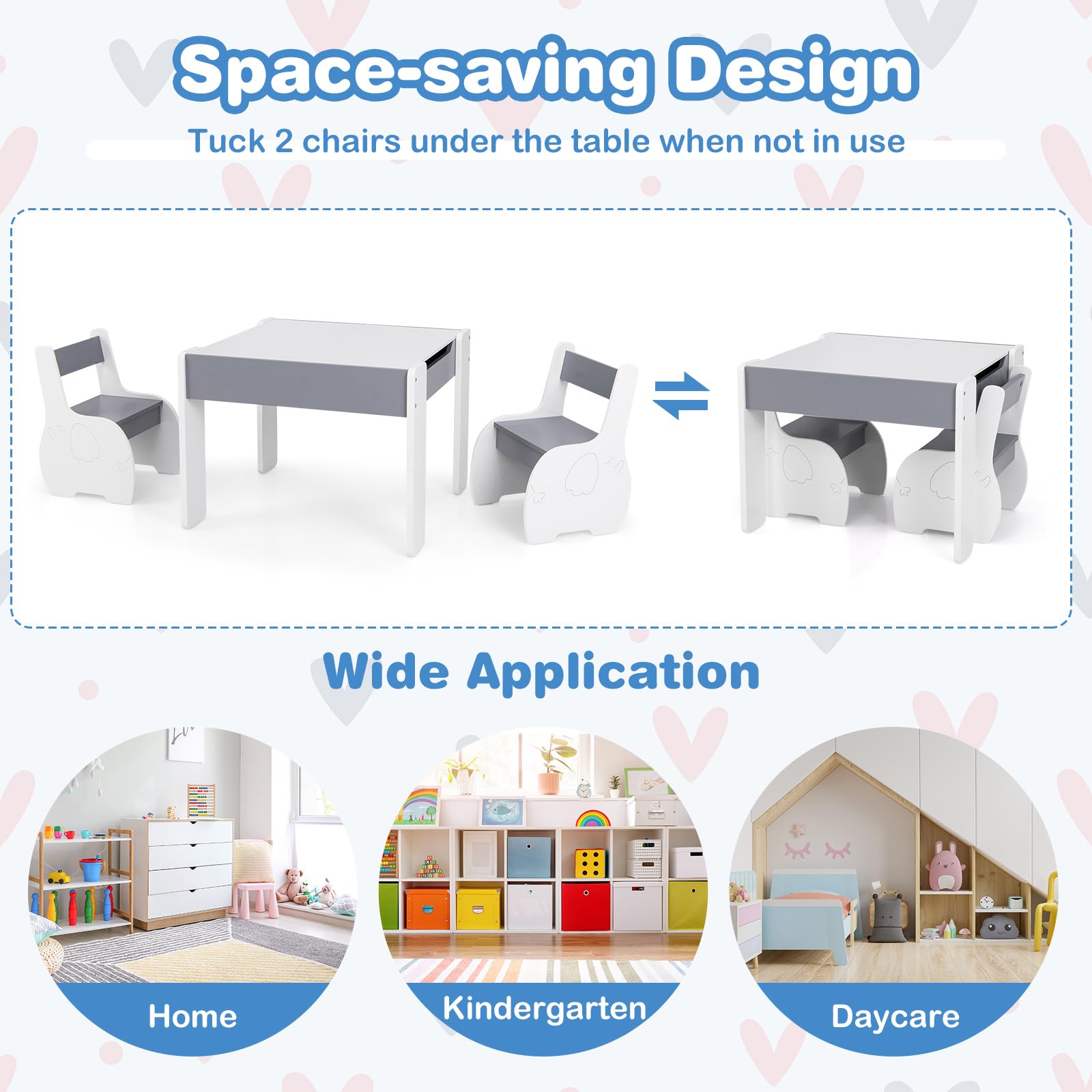 HONEY JOY Kids Table and Chair Set, 3-in-1 Wooden Activity Table and 2 Chairs for Drawing, Studying