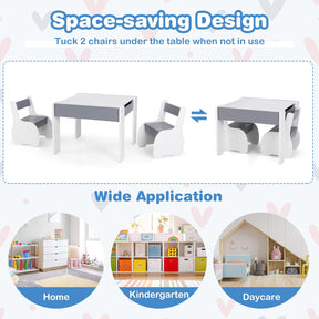 HONEY JOY Kids Table and Chair Set, 3-in-1 Wooden Activity Table and 2 Chairs for Drawing, Studying