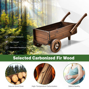 Giantex Wooden Wagon Planter Box, Decorative Wagon Cart with Wheels, Handles, Drainage Hole