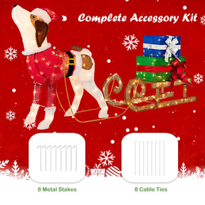 Lighted Christmas Decorations, 170 Warm Bright Lights Outdoor Pre-lit Xmas Dog & Sleigh & Gift Boxes Combo