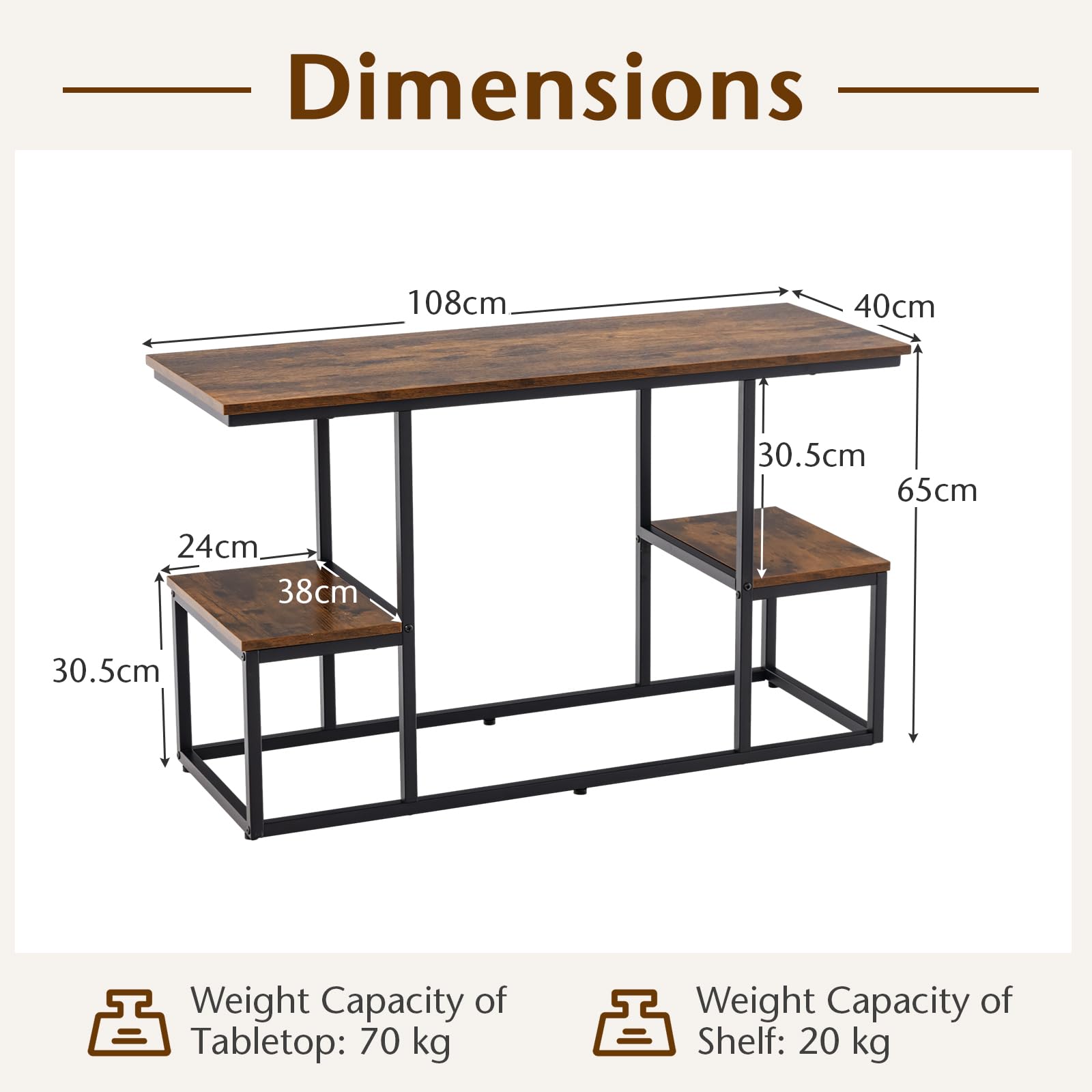 Giantex Rustic TV Console Table for 50 Inches TVs, Industrial Sofa Table with Open Storage Shelves
