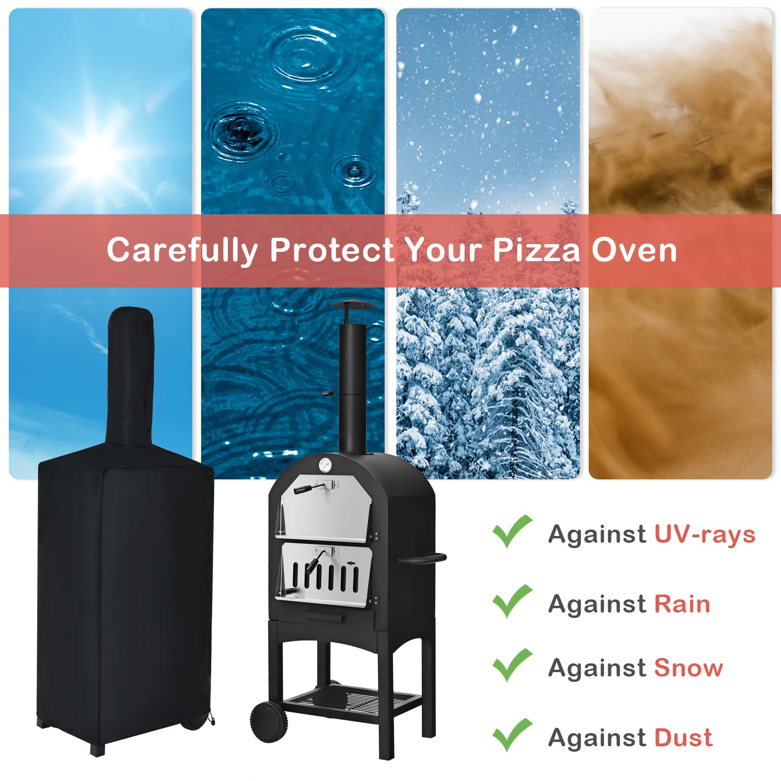 Portable Outdoor Pizza Oven, Patio Pizza Grill, Wood-fired Pizza Maker w/Pizza Stone, Waterproof Cover and Pizza Peel