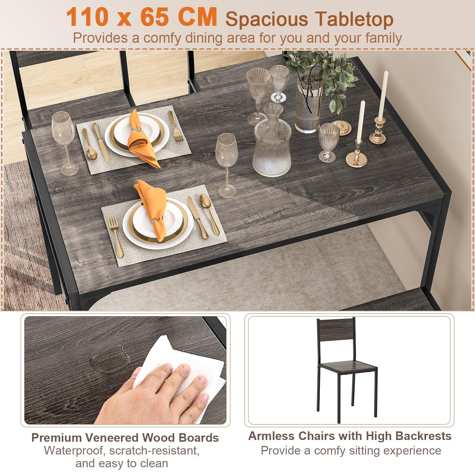 Giantex 4-Piece Dining Set Dining Table w/ 2 Chairs and Bench for 4