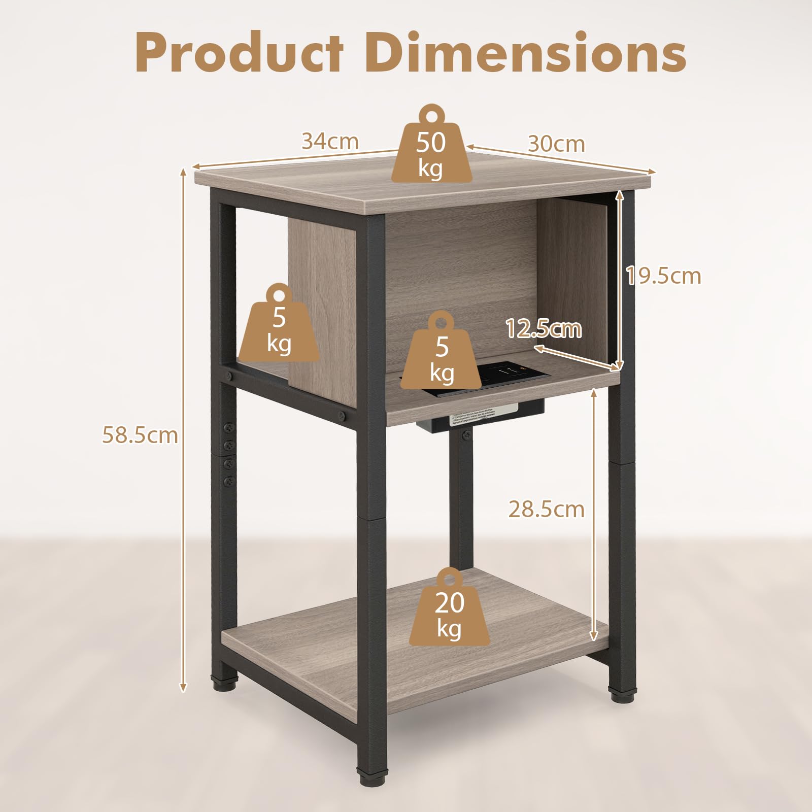 Giantex Bedside Table Set of 2, 3-Tier End Table w/Storage Shelf for Small Spaces