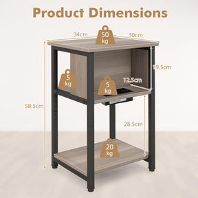 Giantex Bedside Table Set of 2, 3-Tier End Table w/Storage Shelf for Small Spaces