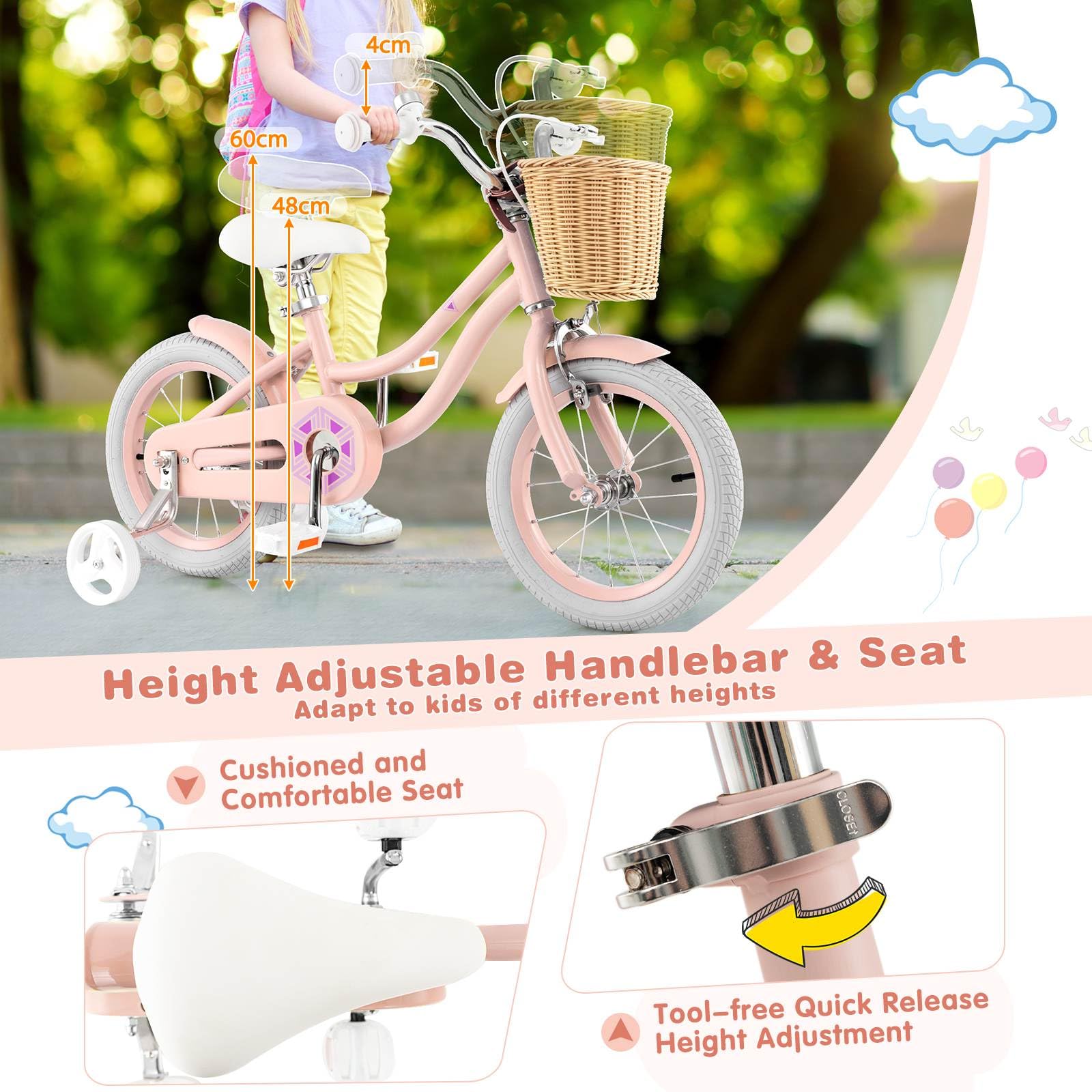 14”/16” Kid’s Bike with Training Wheels, Bicycle for 3-5/4-7 Years Old