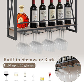 Industrial Wall Mounted Wine Rack, 3 Tiers Metal Hanging Wine Shelf