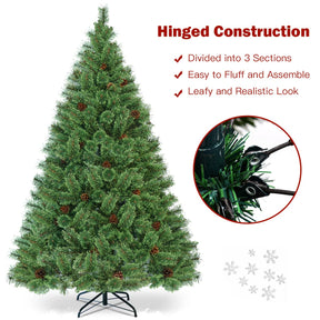 1.8M Artificial Christmas Tree, Pre-Lit Hinged Pine Tree w/ 484 Tips, 260 Warm LED Lights