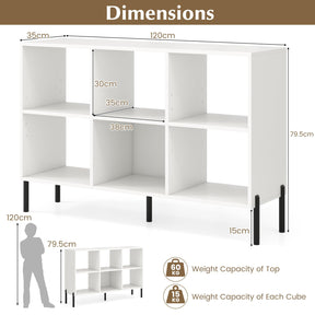 6-Cube Wooden Open Bookshelf with 5 Metal Legs