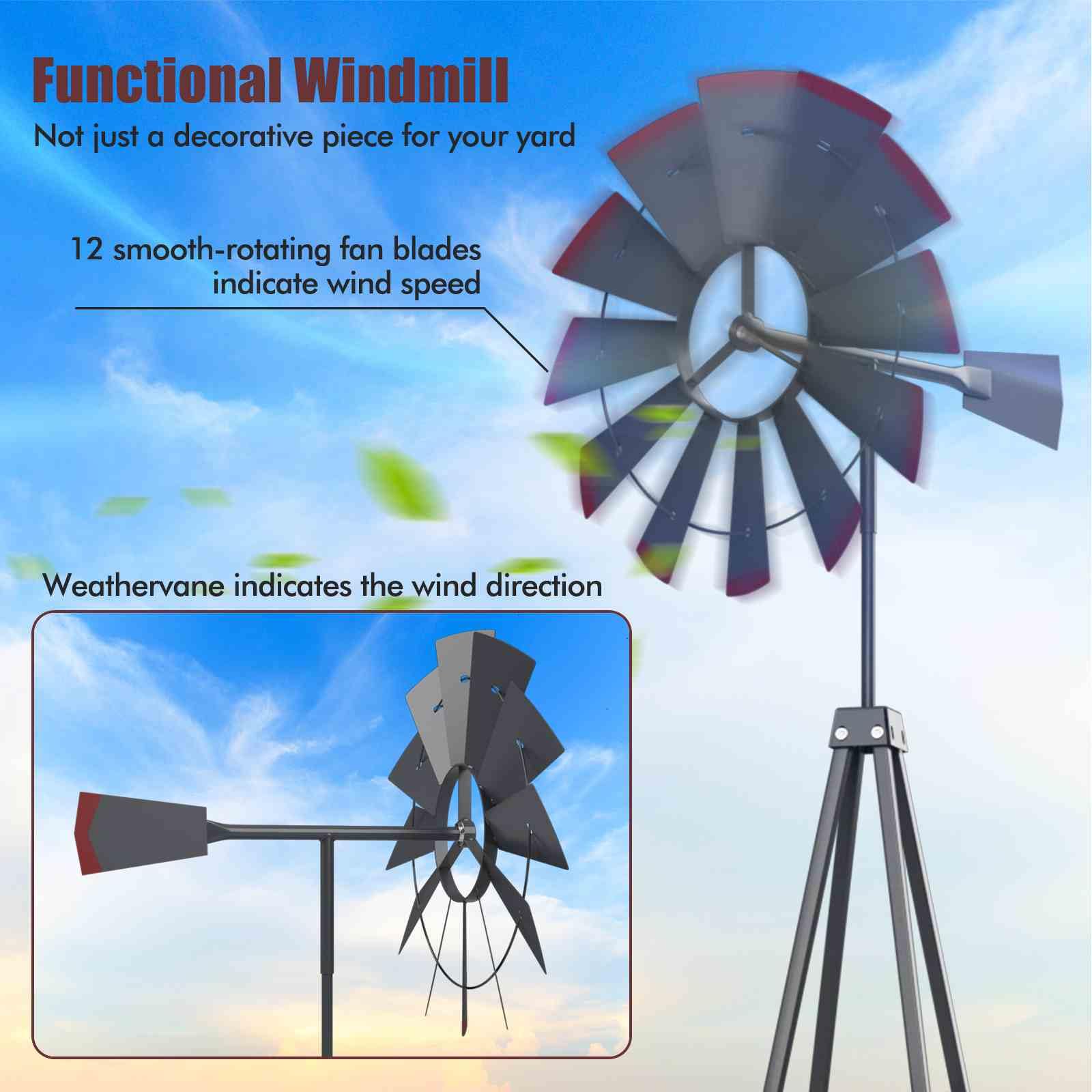 253cm Ornamental Windmill with 4 Support Legs for Backyard, Garden, Farm