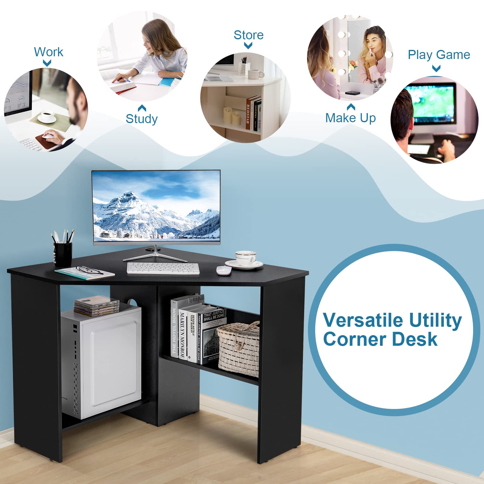 Compact Corner Desk, Corner Study Working Table