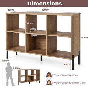 6-Cube Wooden Open Bookshelf with 5 Metal Legs
