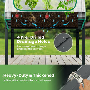 3-in-1 Raised Garden Bed w/Greenhouse Cover & Trellis, Galvanized Metal Elevated Planter Box w/Legs