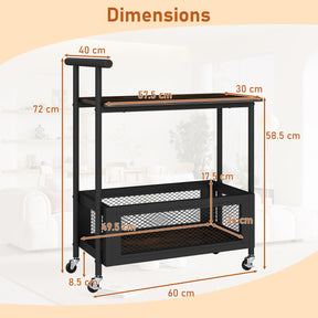 Rolling End Table with Handle, 2-Tier Sofa Side Table with Open Shelf & Mesh Basket