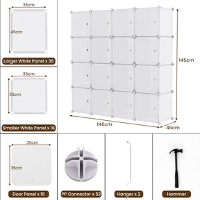 16-Cube Storage Organizer, DIY Modular Closet Storage Cabinet with Hanging Poles for Clothing