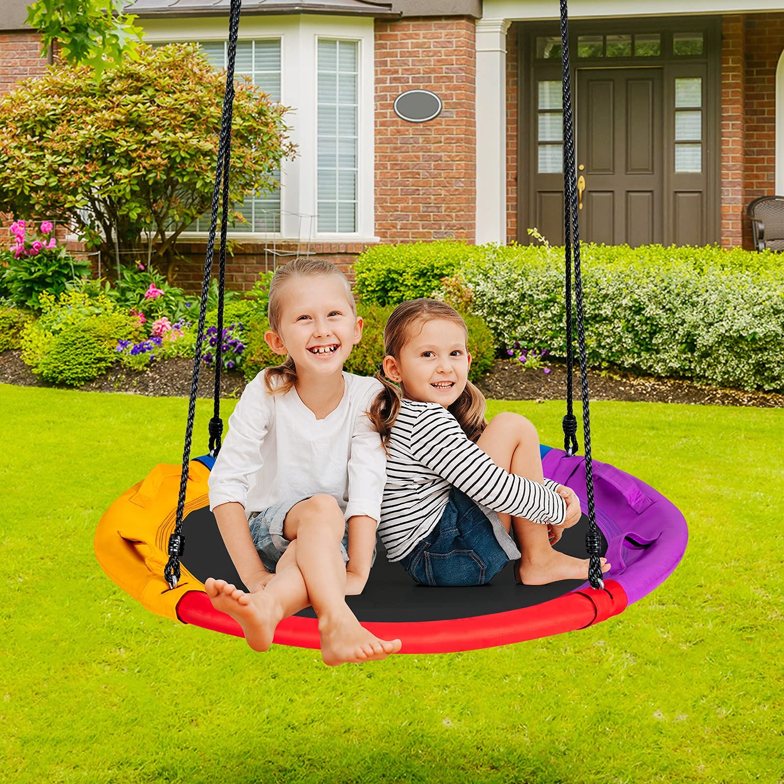 Saucer Tree Swing 100CM, Outdoor Round Hanging Flying Saucer, Multi-Color Hammock Platform Swing Chair