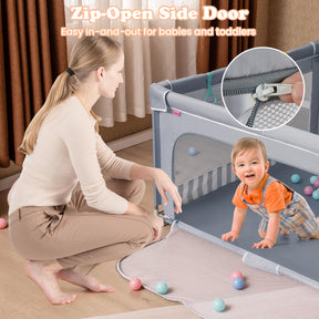 Baby Playpen 127 x 127cm, BPA-Free Foldable Toddlers Safety Fence Play Yard with Zipper Gate