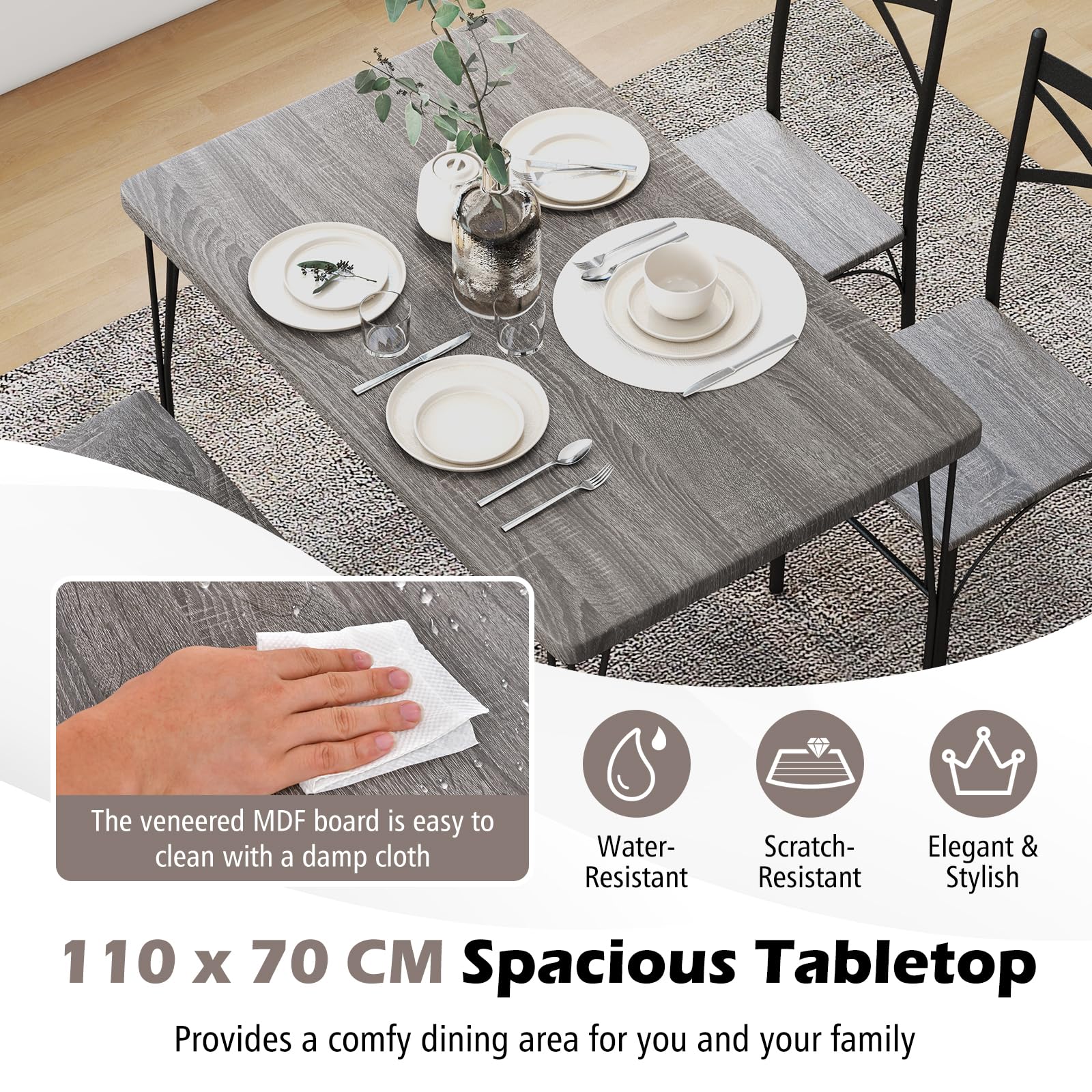 Giantex 5-Piece Dining Table Set, Modern Rectangular Dining Table & 4 Dining Chairs Set