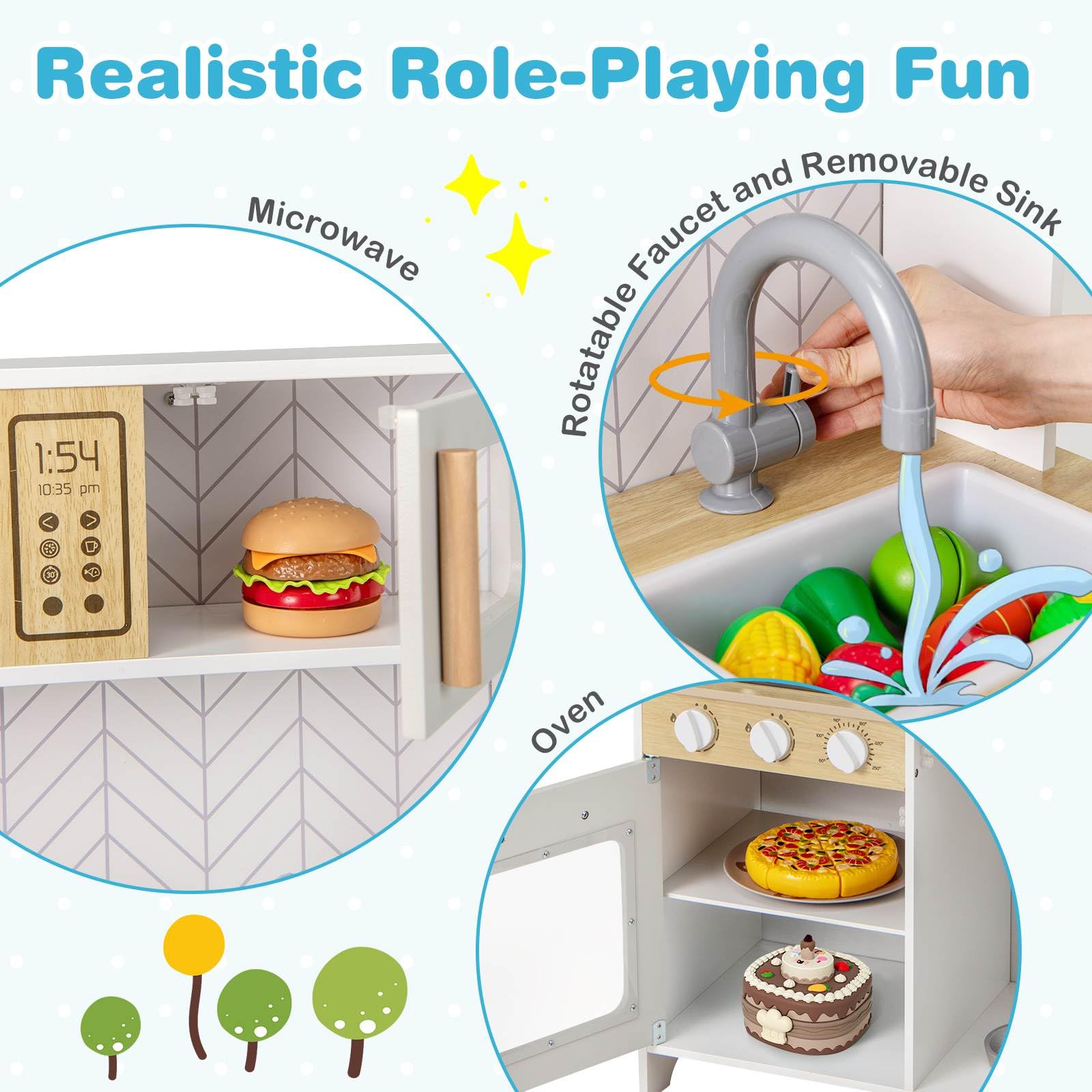 Kids Kitchen Playset, Pretend Play Kitchen Set with Lights & Sounds