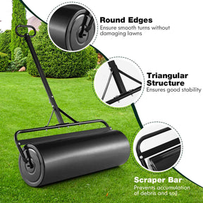 Metal Lawn Roller, Push/Tow-Behind Lawn Roller, 63L Water/Sand-Filled Sod Roller with Detachable Gripping Handle
