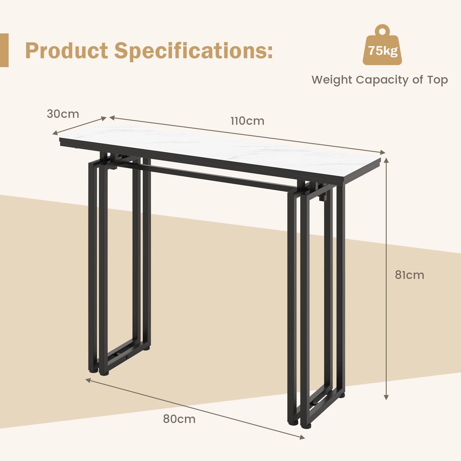 Giantex 110cm Console Table, Faux Marble Sofa Table w/Sturdy Metal Legs