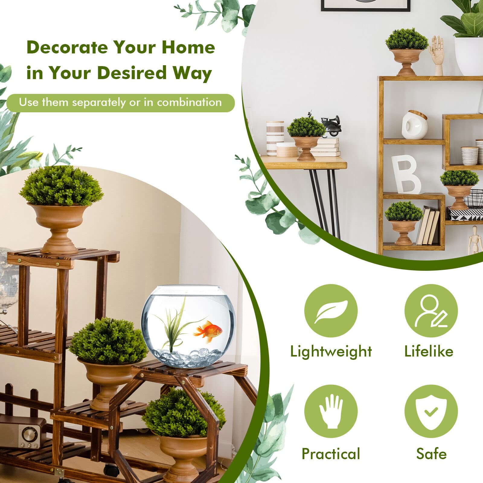 Giantex 4-Set Artificial Plants, Mini Fake Potted Plants, Small Greenery Plants for Home Office Desk Dining Table Desk Decoration