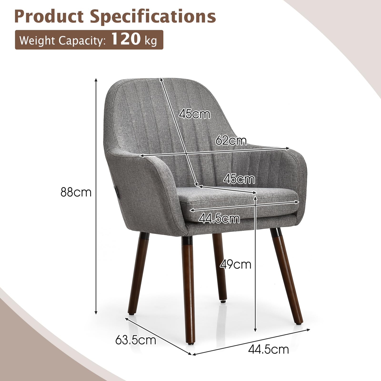Set of 2 Leisure Chair Accent Upholstered Armchair Linen Fabric Living Room