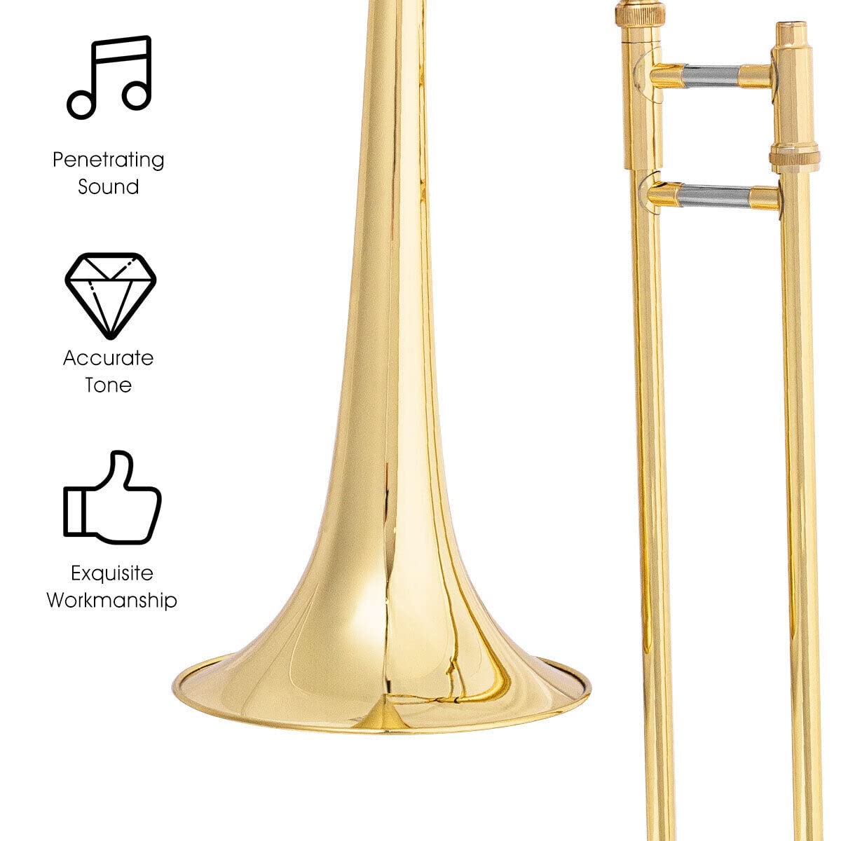 B Flat Tenor Slide Trombone Brass, B Flat Wind Instrument for Kids Adults with Case