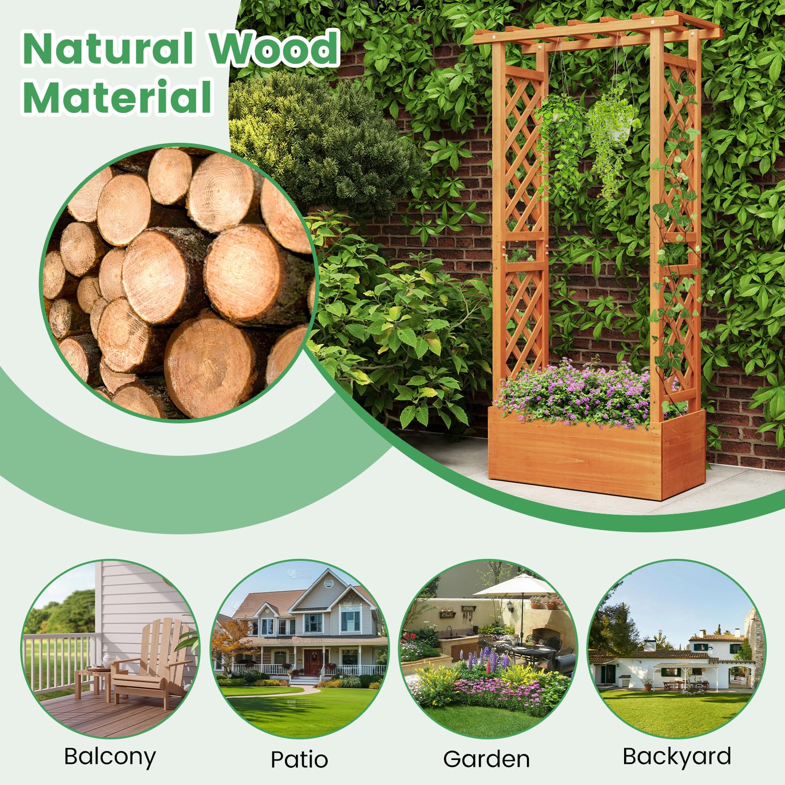 Giantex Raised Garden Bed with 2-Sided Trellis & Hanging Roof, 31" x 12.5" x 60"