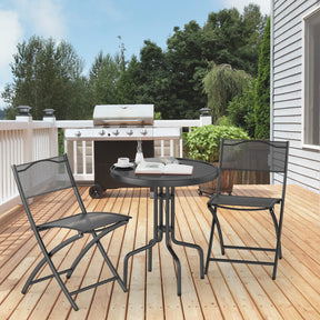 3-Piece Patio Bistro Set, Outdoor Bistro Table Set with Round Black Tempered Glass Tabletop and 2 Folding Chairs