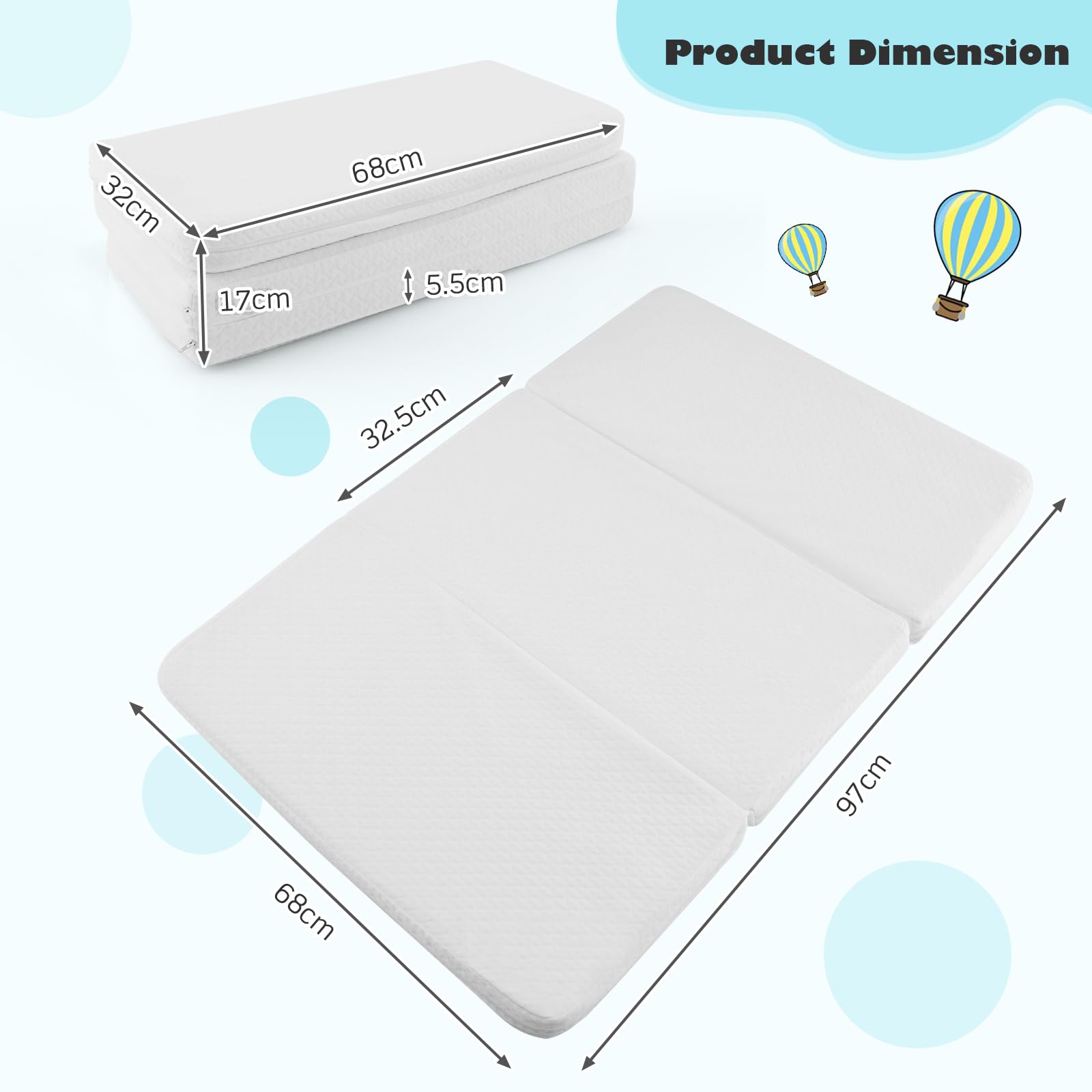 Tri-fold Pack and Play Mattress Pad, Dual Sided Baby Foam Playard Mattresses