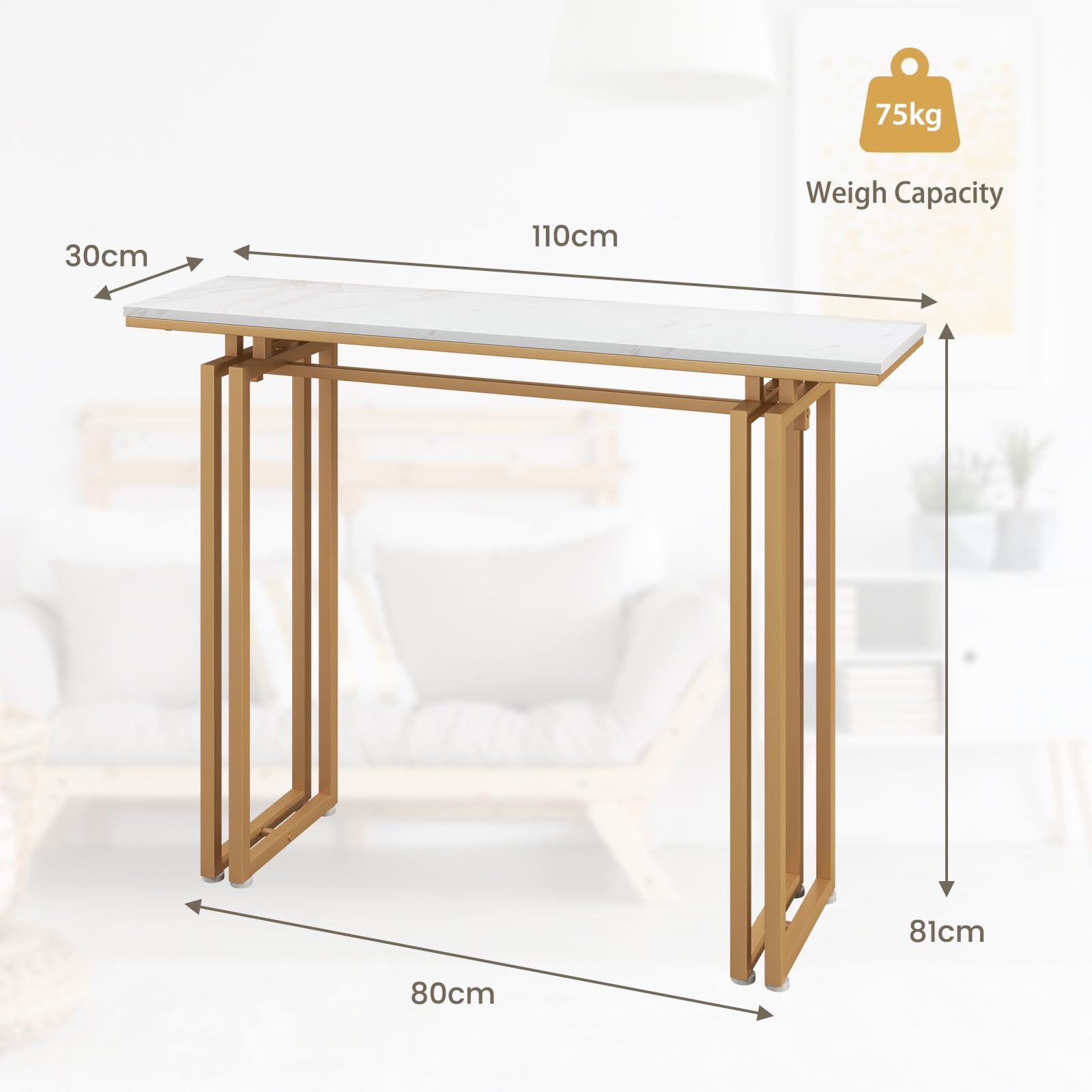 Giantex 110cm Console Table, Faux Marble Sofa Table w/Sturdy Metal Legs