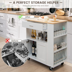 Giantex Kitchen Island Trolley, Rolling Kitchen Serving Trolley w/ 3 Spice Racks, Drawer, Open Shelf & Large Cabinet