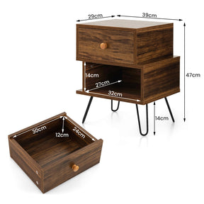 Giantex Nightstand Set of 2, Irregular Wooden Nightstand w/Elevated Metal Feet