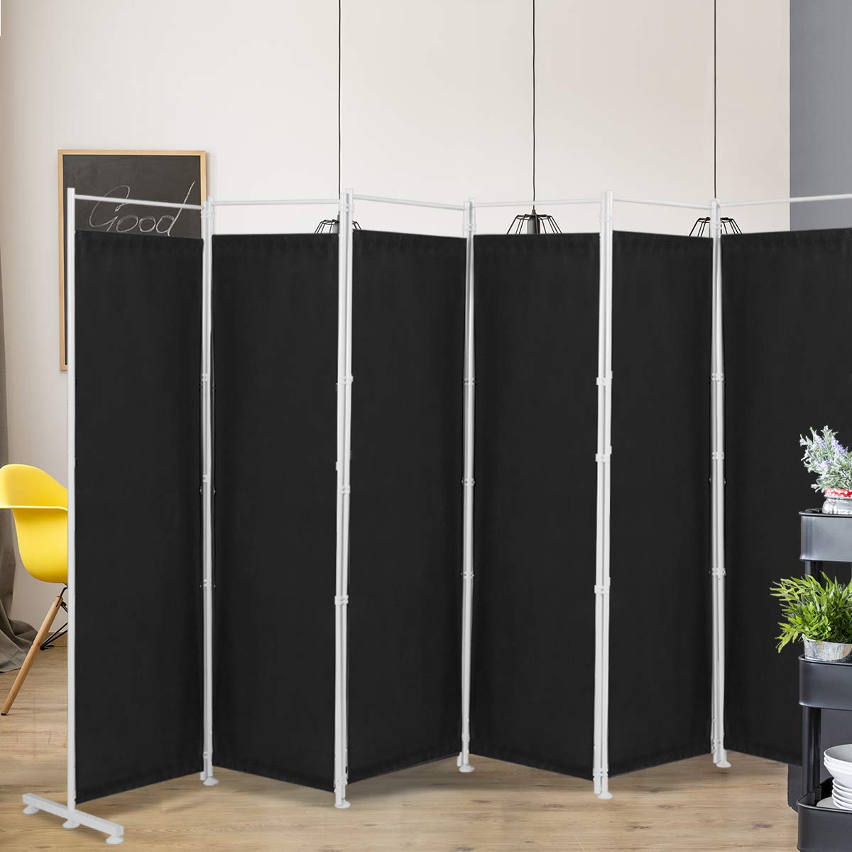 6 Panel Room Divider, 300x180CM Folding Privacy Screen with Steel Frame & Fabric Surface