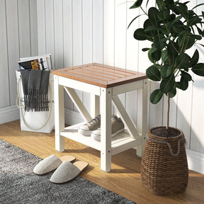 Waterproof Bathroom Shower Stool w/Bottom Storage Shelf & Non-Slip Foot Pads for Bath Spa & Shaving Legs