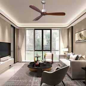 52" Ceiling Fan, Outdoor Indoor Ceiling Fan with Remote Control, 3 Solid Wooden Blades