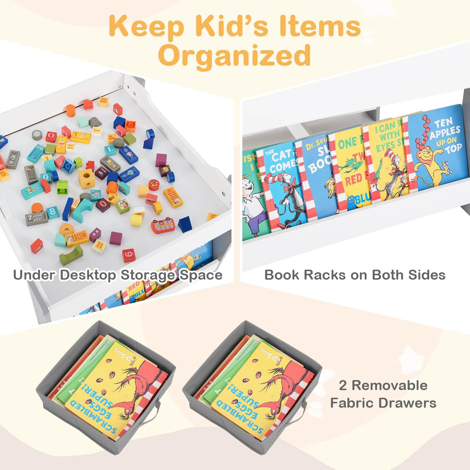 4-in-1 Kids Wooden Activity Table with Reversible Blackboard and Bookshelves