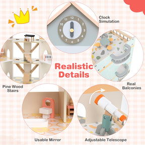 Wooden Corner Dollhouse Playset with 34 Pieces of Furniture and Accessories