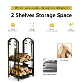 Giantex Firewood Rack with 4 Fireplace Tools Wrought Iron Log Storage Rack