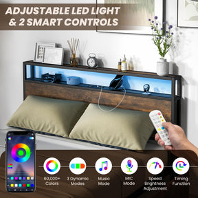 Giantex Queen Bed Frame with Smart LED Lights, Metal Platform Bed with Storage Headboard