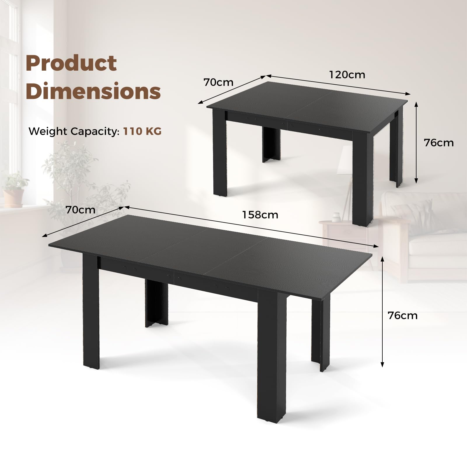 Extendable Dining Table Kitchen Industrial Table w/ Adjustable Tabletop