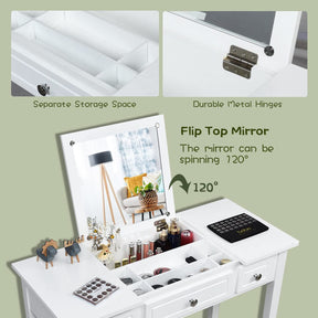 Giantex 2-in-1 Vanity Table Set, Makeup Table w/ Flip Top Mirror, 3 Drawers & Large Tabletop