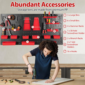 9-Bin Parts Rack Organizer with Tool Holders and Hooks
